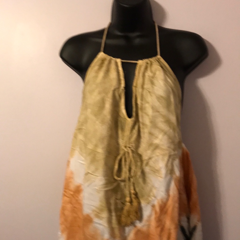 🌻 Sugar & Cream Tie Dye Sand color Halter Dress - Picture 4 of 13